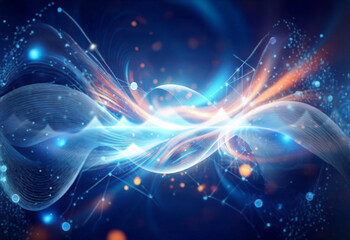 Obraz premium Abstract background with glowing blue and orange lines and bokeh.