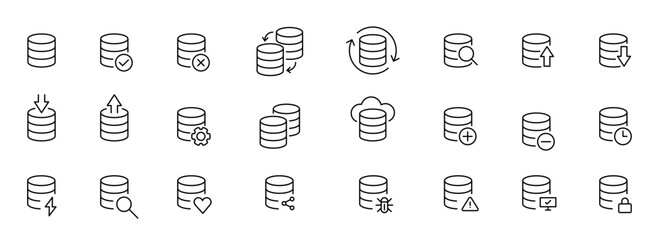 Database icon set. Storage, server symbol. Database outline icons. Vector icons