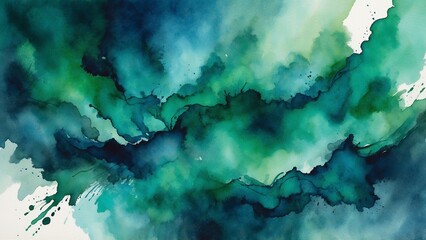 Obraz premium Abstract Green and Blue Watercolor Splashes