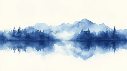 Fototapeta premium Mountain reflection background vector. Minimal landscape art with watercolor brush. Abstract art wallpaper for prints, Art Decoration, wall arts and canvas prints isolated on white background.