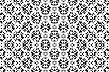 Abstract geometric pattern with lines, snowflakes. A seamless vector background. White and black texture. Graphic modern pattern.