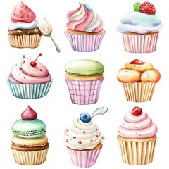 Isolated on white background clip art whimsical watercolor enchanted forest creatures with playful expressions and vibrant foliage