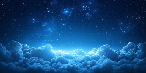 A blue sky with clouds and stars