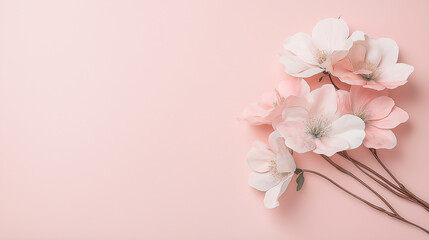 pastel flowers on minimalism background with empty space, greeting card