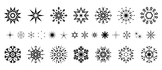 Snowflakes icon collection. Graphic modern black and white ornament.