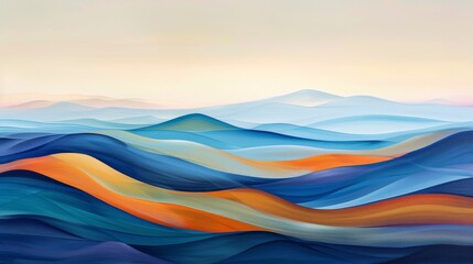 A serene abstract landscape of rolling hills and crests depicting the undulating dual nature of waves and particles.