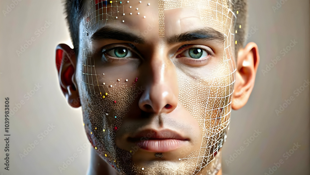 Poster abstract human face digital data soft background | human interaction global data network concept | b