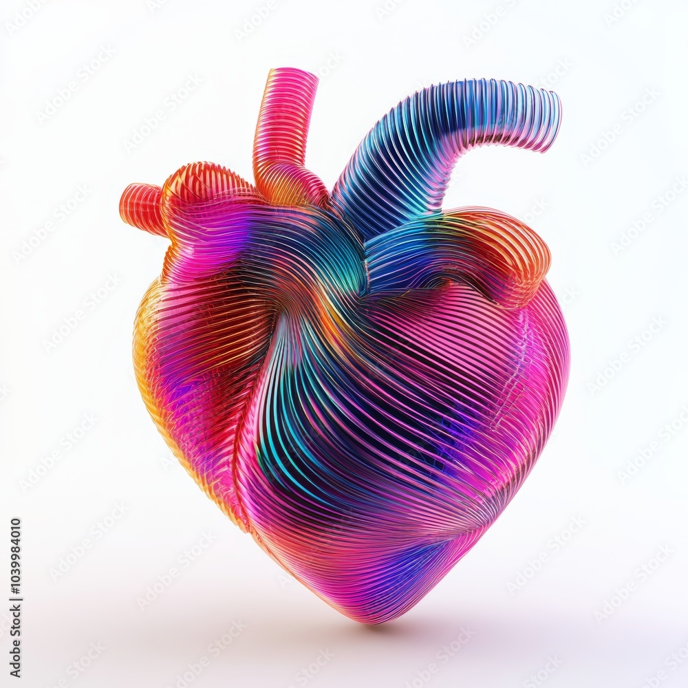 Poster abstract 3d icon of a heart with data lines, symbolizing health technology and monitoring, isolated 