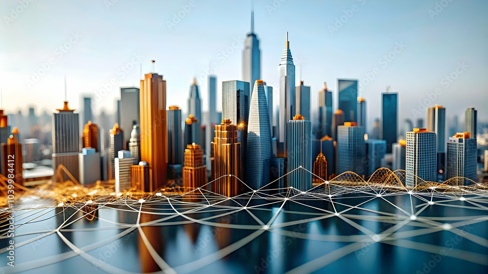 Poster abstract lines city skyline network soft background interconnected smart cities global concept ample