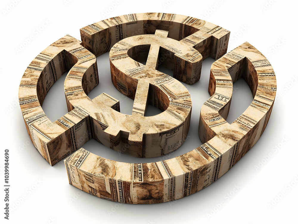 Poster flat maze with dollar sign center concept - vector circular maze design with multiple highlighted pa