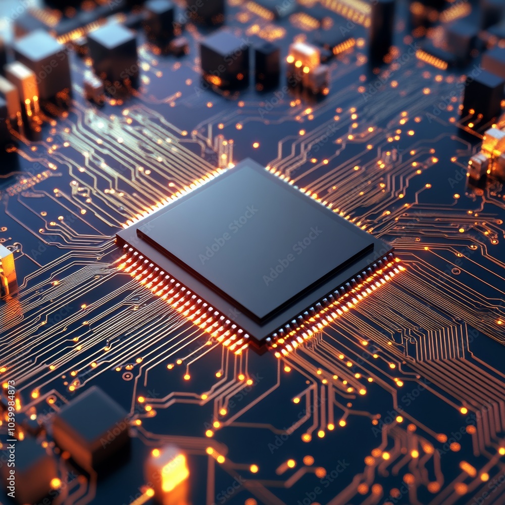 Poster 3d rendering of a circuit board, symbolizing technology and innovation, isolated on a bright backdro