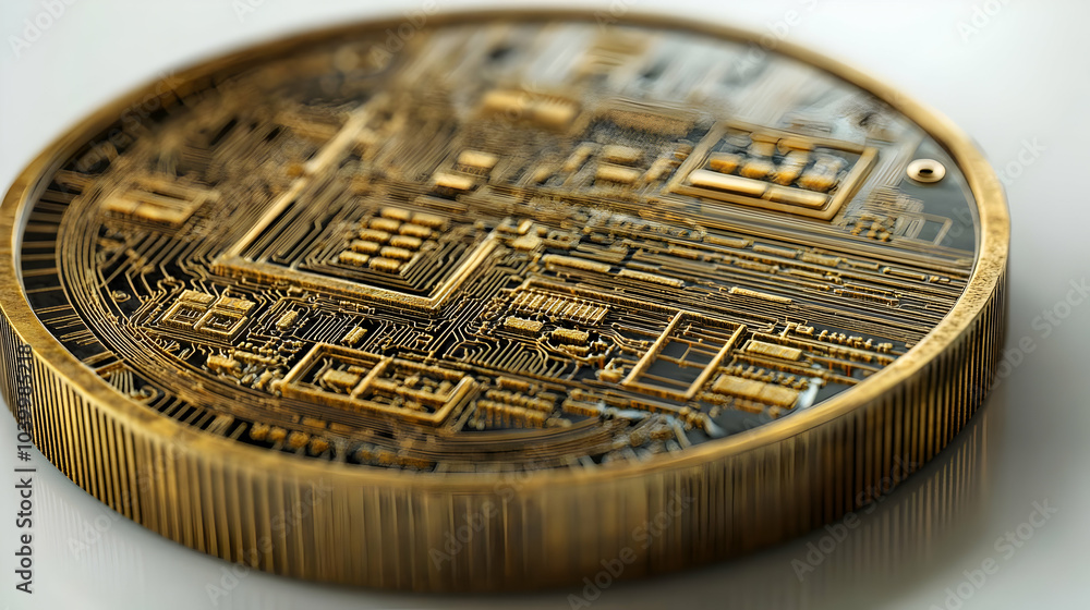 Aufkleber 3d macro shot futuristic coin digital circuitry patterns close-up icon isolated white background mod