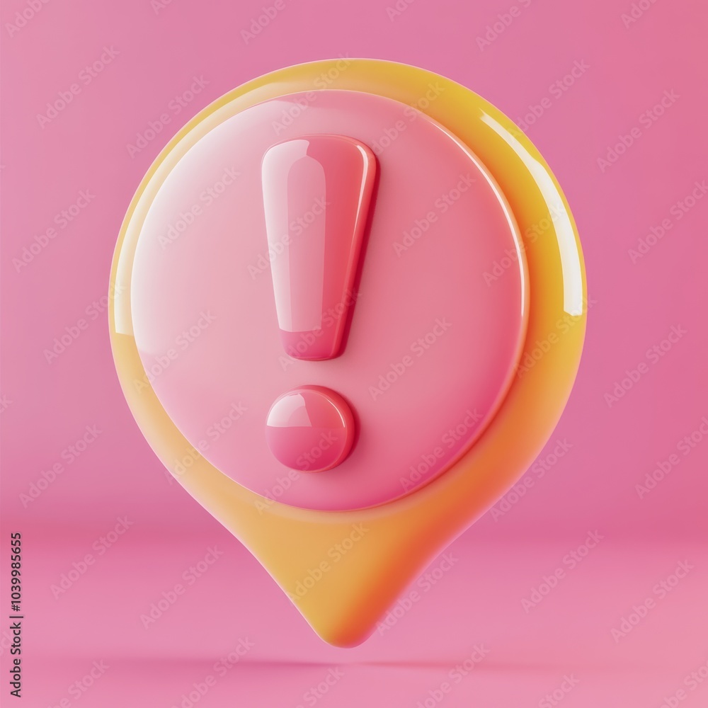 Poster 3d representation of a speech bubble with an exclamation mark, symbolizing urgent communication, iso