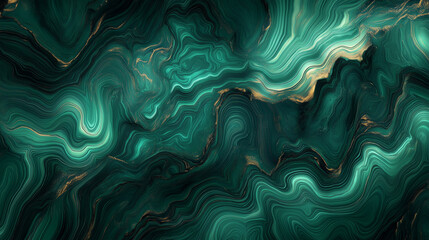 Green and black malachite texture with flowing patterns and golden accents