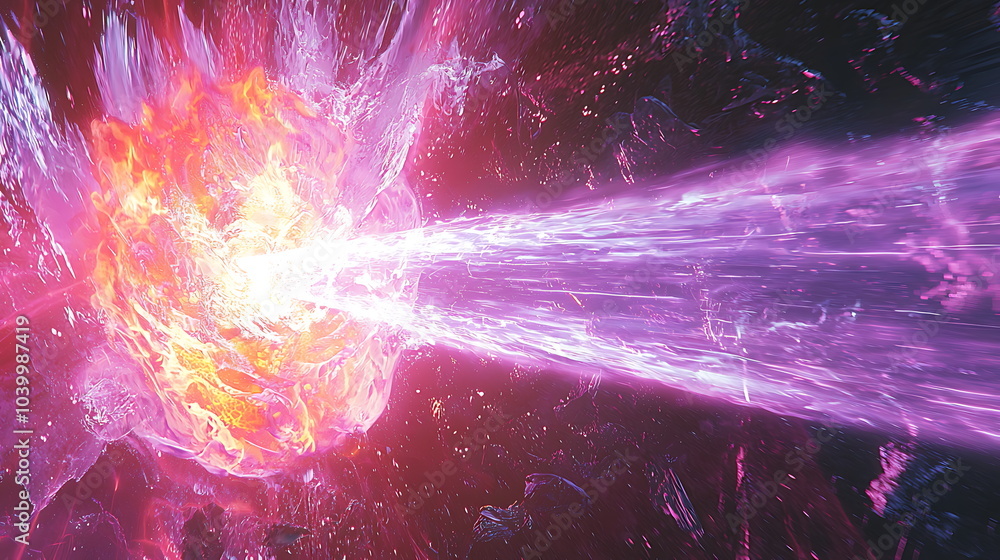 Poster explosive cosmic energy a vibrant abstract representation of stellar forces and dynamic light beams