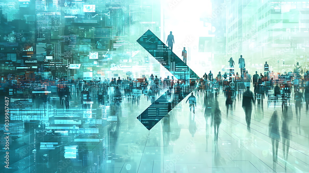 Aufkleber abstract digital art illustrating themes of progress and innovation through a futuristic cityscape w