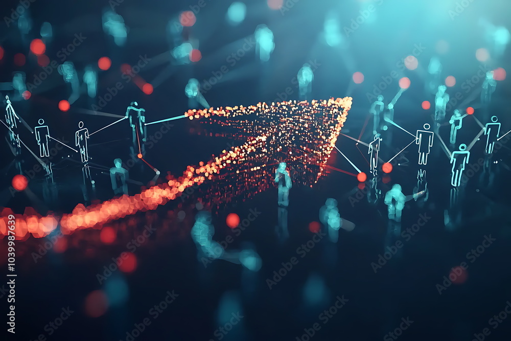 Poster abstract network illustration featuring human figures and arrows representing connectivity and inter