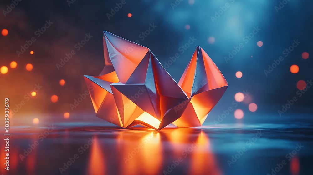 Poster Illuminated abstract geometric shapes in vibrant colors creating a mesmerizing visual experience of light and form