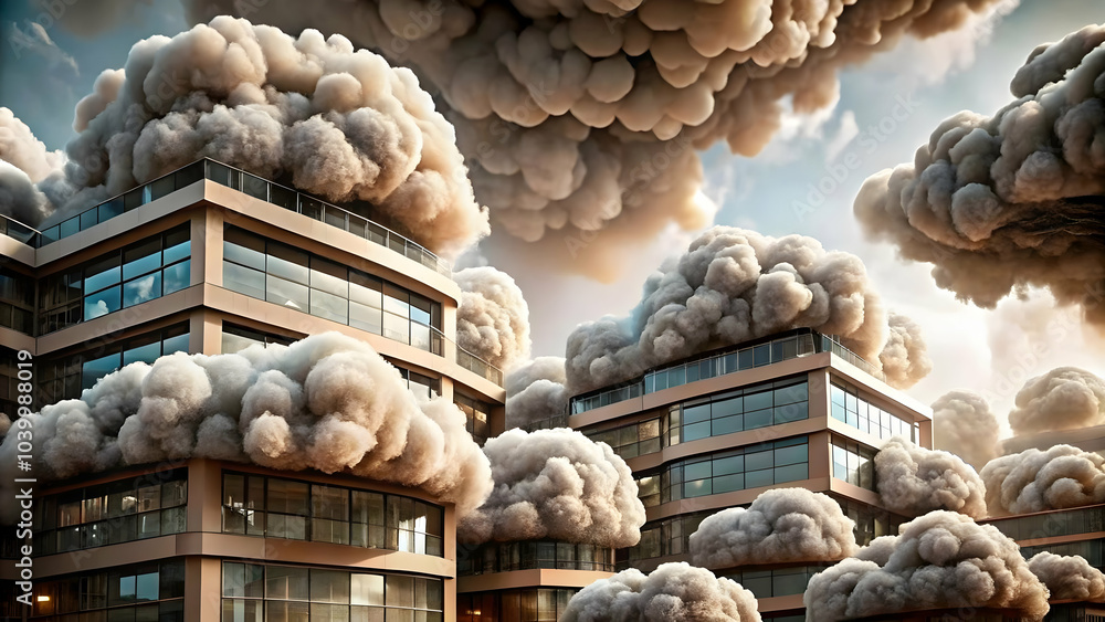 Poster abstract cloud computing shapes digital elements corporate building business infrastructure modern t