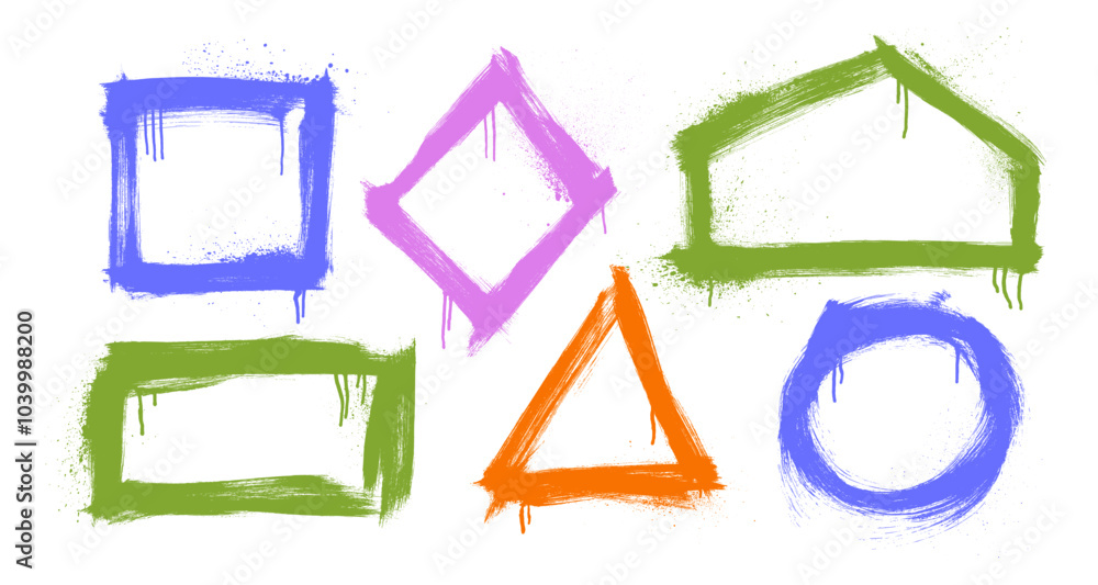 Leinwandbilder colorful basic geometric shapes in graffiti style with spray texture and drips. brush drawn vector a