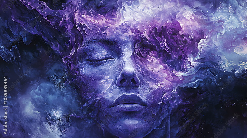Poster a dreamy cosmic portrait captivating face bathed in vibrant swirling colors and ethereal patterns of