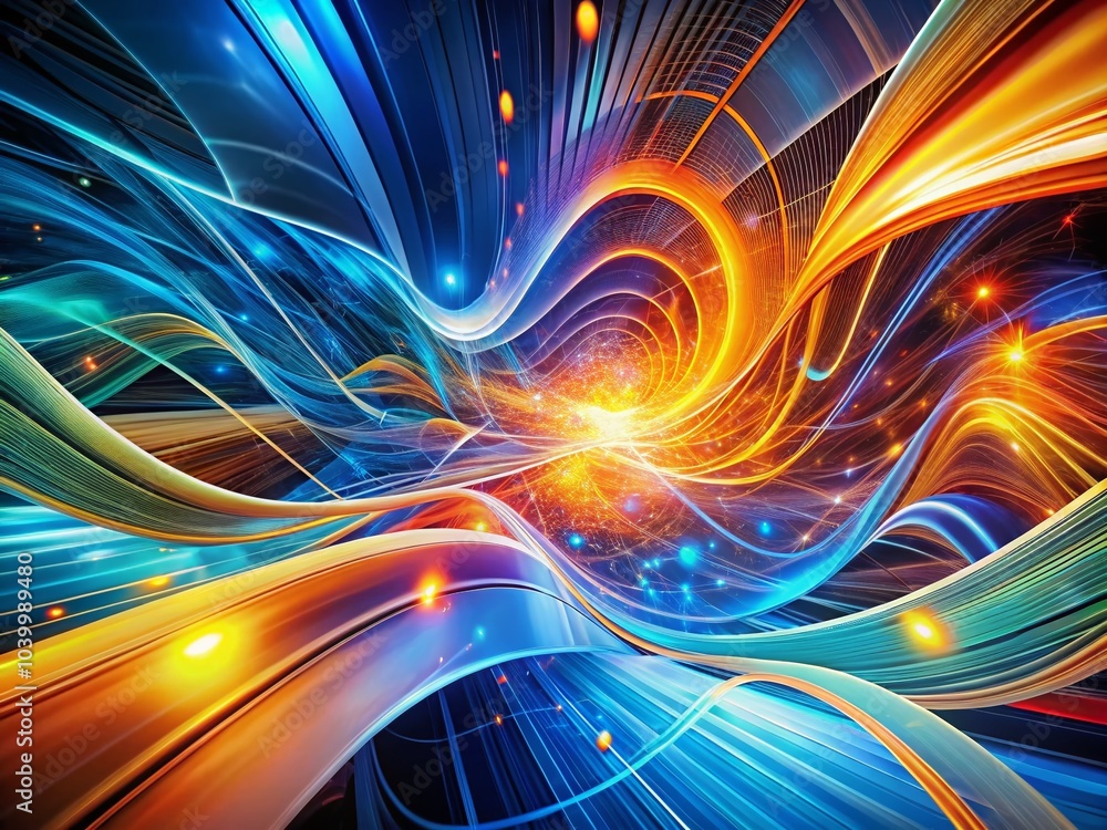 Poster futuristic abstract brochure design with 3d fluid lines and geometric movement in long exposure effe