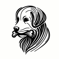 Obraz premium Black minimalist silhouette of a dog with a bone, drawn in lines on a white background, ideal for pet-related designs.