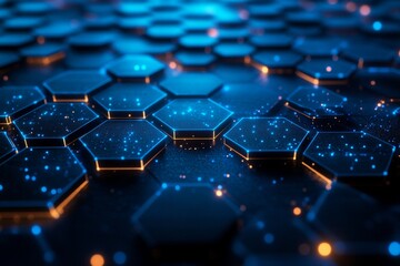 Fototapeta premium A blue and yellow hexagonal pattern with a lot of light shining on it