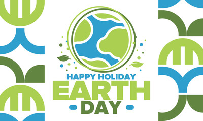 Earth Day. Planet day holiday. Nature and environment protection from climate change. Ecology green poster. Recycling. Alternative energy. Organic lifestyle. Vector illustration