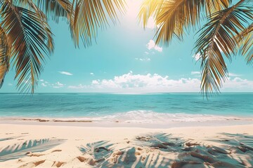 Serene Tropical Beach with Palm Trees and Crystal Clear Waters