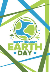 Earth Day. Planet day holiday. Nature and environment protection from climate change. Ecology green poster. Recycling. Alternative energy. Organic lifestyle. Vector illustration