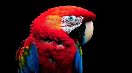 Fototapeta premium The scarlet macaw (Ara macao) is a stunning and vibrant parrot species native to the tropical forests of Central and South America. Renowned for its striking plumage of red, blue, and yellow.