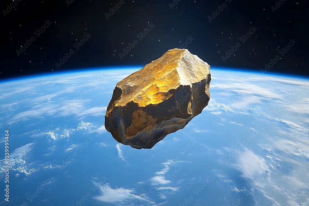 Aufkleber a large asteroid floats above earth, showcasing space and celestial objects.