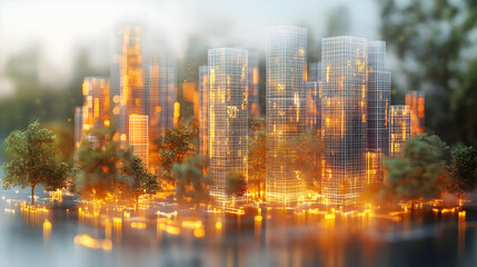 Obraz premium 3D Holographic ESG Risk Assessment Matrix Concept Close Up | Display of ESG Risks Opportunities | Moving Camera Revealing Data Points | Natural Urban Background Influenced by ESG Factors | Icon Isolat