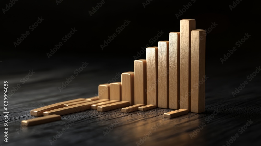 Poster a collection of wooden blocks arranged in an upward-growing bar graph design, symbolizing growth and