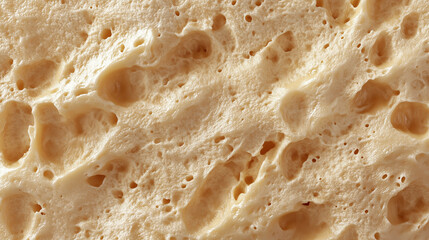Obraz premium Close-up view of a textured culinary sponge cheese on a wooden surface in a well-lit kitchen setting