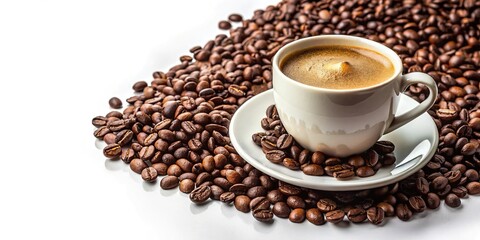 Fototapeta premium Coffee cup with beans on isolated background