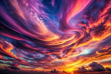 Obraz premium Futuristic Sunset with Purple Pink Clouds - Aerial Photography of Neon Abstract Sky
