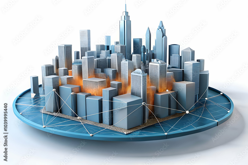 Poster abstract city skyline network lines soft background smart cities interconnectedness global concept w