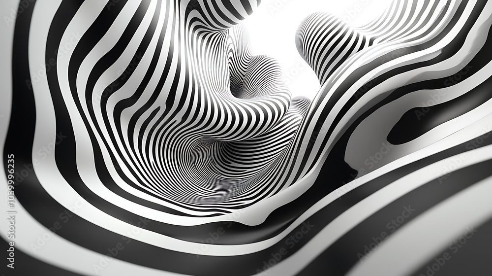 Aufkleber abstract black and white wave patterns in dynamic space