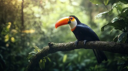 Fototapeta premium Toco toucan (Ramphastos toco) is sitting on a tree branch. Brazil. Pantanal