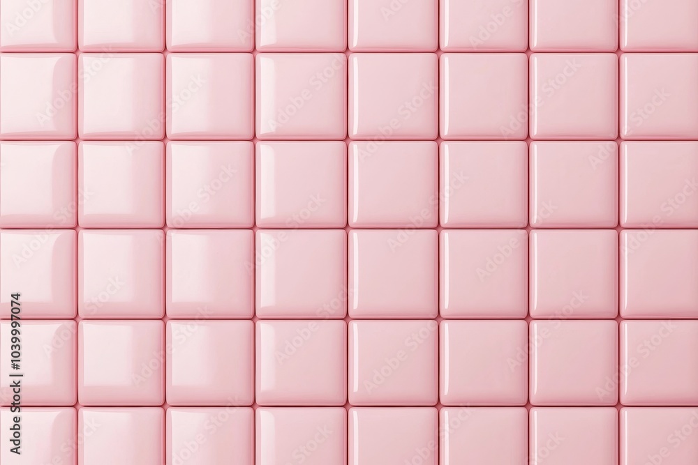 Poster a close-up view of a grid of glossy pink tiles arranged in a uniform pattern, creating a modern and 