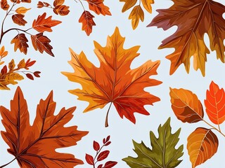 Fototapeta premium Autumn oak leaves hand drawn painted painting illustration on plain white background