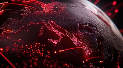 Digital Earth with luminous connections spreading across continents, symbolizing global internet networks, communication, and the exchange of information