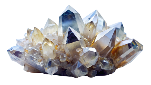 Crystalline Mineral Specimen with Sparkling Facets on White Background