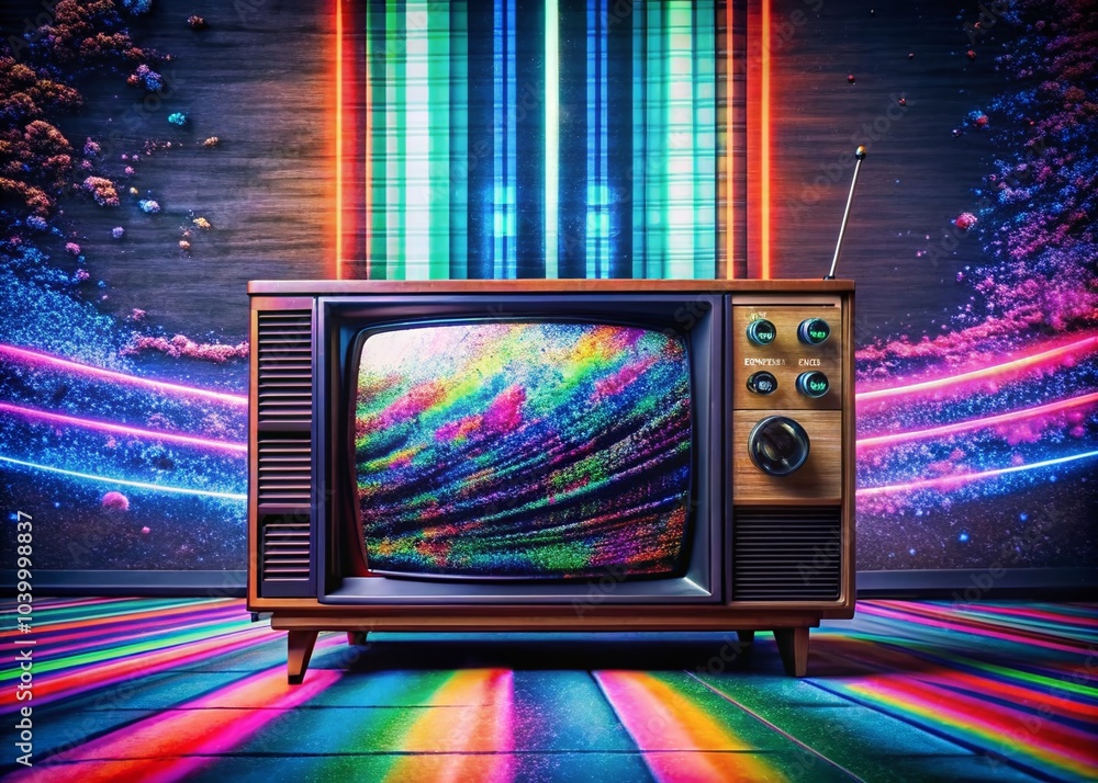 Poster glitch analog transition with vhs signal interference and television static noise effects