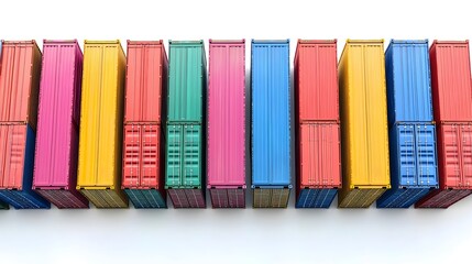 Vibrant Stacked Shipping Containers Isolated on White Background