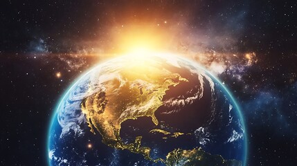Earth From Space With Sun Shining Over North America