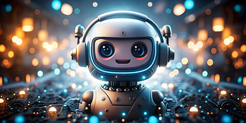 Soft Abstract AI Chatbot Icon Headset Business Background Bokeh Effect | Customer Support Technology Concept Image | Stock Photo for Business Communication and AI Representation