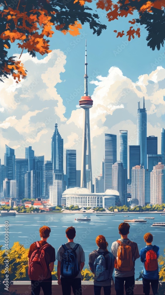 Poster architecture students exploring iconic skyline design, engaging with structures and urban aesthetics